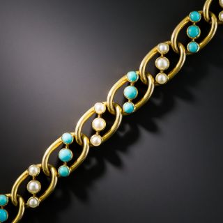 Antique English Turquoise and Seed Pearl Bracelet - 2