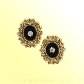 Victorian Diamond and Onyx Earrings 