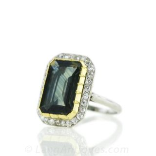 Antique Fancy Green Sapphire and Diamond Ring