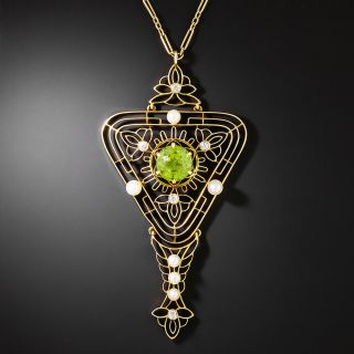 Antique Filigree Peridot, Pearl and Diamond Lavaliere, Circa 1900 - 3