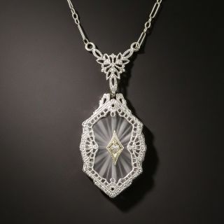 Antique Filigree Quartz and Diamond Pendant - 2