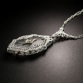 Antique Filigree Quartz and Diamond Pendant