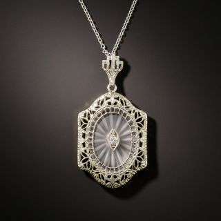 Antique Filigree Quartz and Diamond Pendant - 2