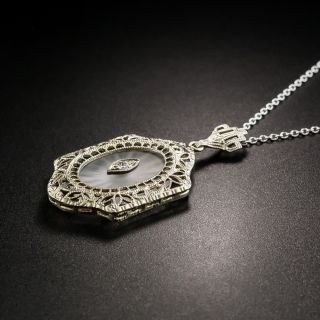 Antique Filigree Quartz and Diamond Pendant