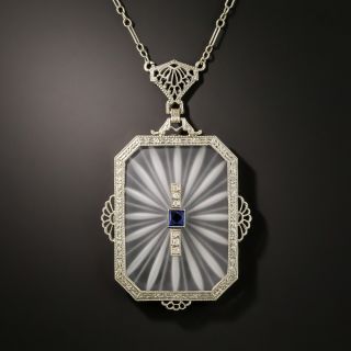Antique Filigree Quartz, Sapphire and Diamond Pendant - 2