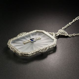 Art Deco Filigree Quartz, Sapphire and Diamond Pendant