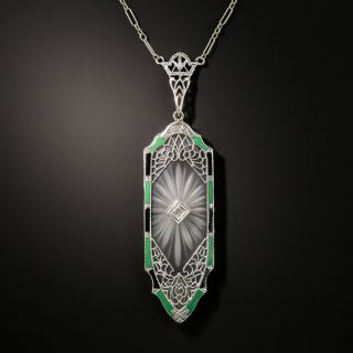 Antique Filigree Quartz Diamond and Enamel Pendant - 2