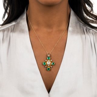 Antique Fine Emerald and Natural Pearl Necklace/Brooch - GIA