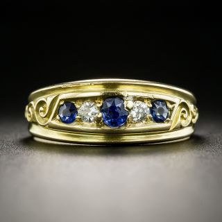 Antique Five Stone Sapphire and Diamond Band - 2