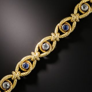 Antique French Cabochon Sapphire and Rose-Cut Diamond Bracelet  - 1