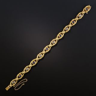 Antique French Cabochon Sapphire and Rose-Cut Diamond Bracelet 