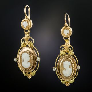 Antique French Cameo Dangle Earrings - 3