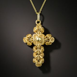 Antique French Cannetille Cross Pendant - 2