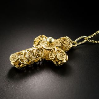 Antique French Cannetille Cross Pendant