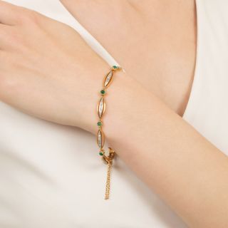 Antique French Diamond And Cabochon Emerald Bracelet