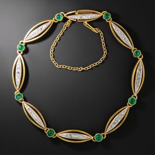 Antique French Diamond And Cabochon Emerald Bracelet - 2