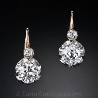 Antique French Diamond Cluster Drop Earrings