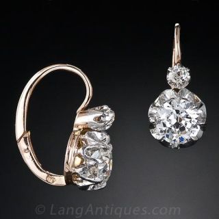 Antique French Diamond Cluster Drop Earrings