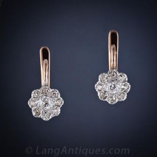 Antique French Diamond Cluster Earrings