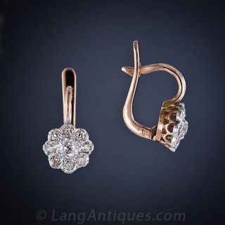 Antique French Diamond Cluster Earrings