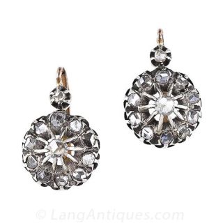 Antique French Diamond Cluster Earrings