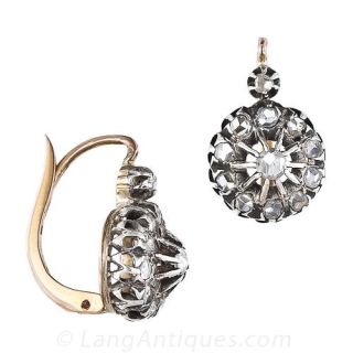 Antique French Diamond Cluster Earrings