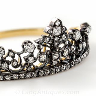 Antique French Diamond Tiara Bangle Bracelet