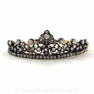 Antique French Diamond Tiara Bangle Bracelet