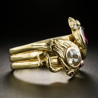 Antique French-Double Snake Ruby and Diamond Ring
