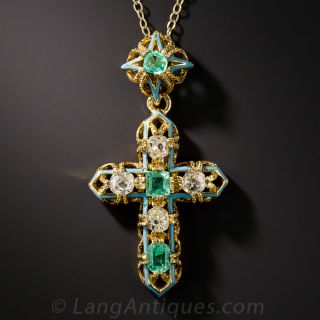 Antique French Emerald and Diamond Cross - 1