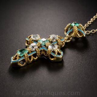 Antique French Emerald and Diamond Cross