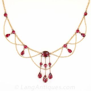 Antique French Garnet Swag Necklace