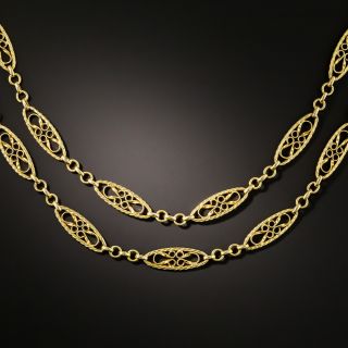 Antique French Gold Fancy Link Long Chain - 2