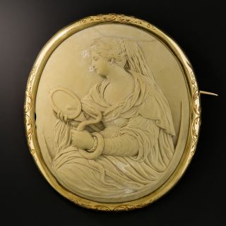 Antique French Lava Cameo Brooch Of Prudentia  - 2