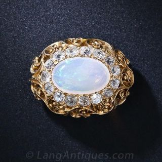 Antique French Opal and Diamond Pin