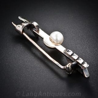 Antique French Rose-Cut Diamond and Pearl Arrow Pin
