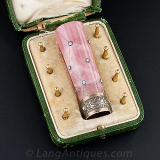 Antique French Rose Quartz and Turquoise Parasol Set - 2