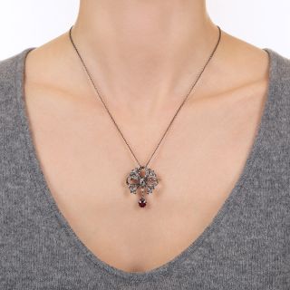 Antique French Ruby and Diamond Pendant/Brooch - GIA