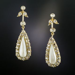 Antique Freshwater Pearl and Diamond Drop Earrings - 2