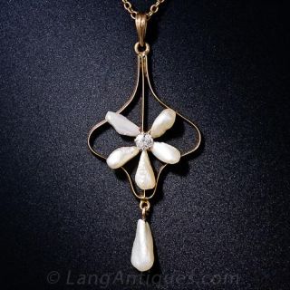 Antique  Freshwater Pearl and Diamond Pendant
