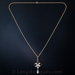 Antique  Freshwater Pearl and Diamond Pendant