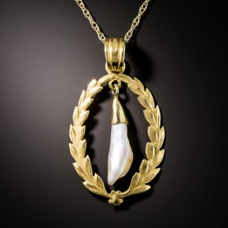 Antique Freshwater Pearl Laurel Wreath Pendant - 1