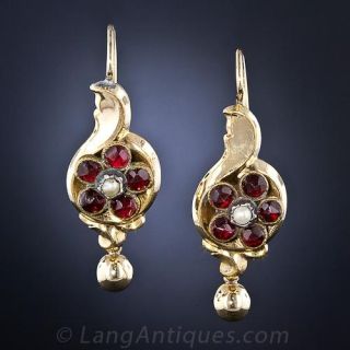 Antique  Garnet & Pearl Earrings