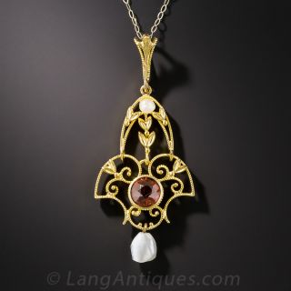 Antique Garnet and Pearl Lavaliere