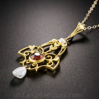 Antique Garnet and Pearl Lavaliere