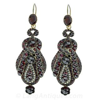 Antique Garnet and Seed Pearl Drop Earrings Main View 1