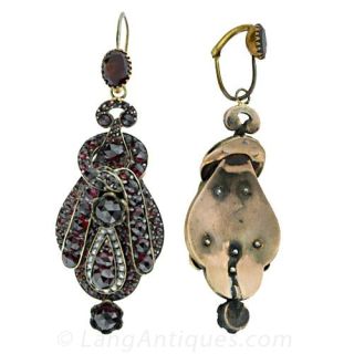 Antique Garnet and Seed Pearl Drop Earrings