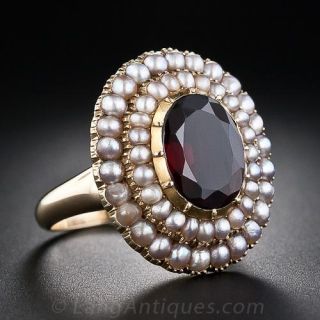 Antique Garnet and Seed Pearl Ring