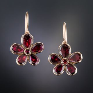 Antique Garnet Flower Earrings - 1