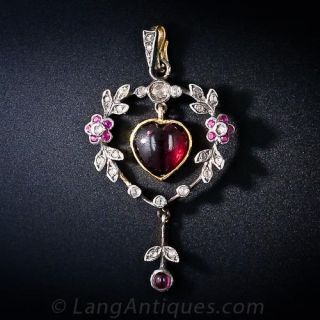 Antique Garnet Heart Wreath Pendant